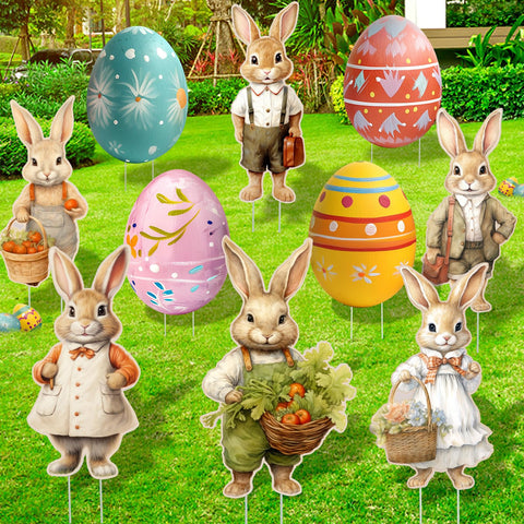 XIFAN Easter bunny yard sign with vivid colors for durable outdoor lawn decor.