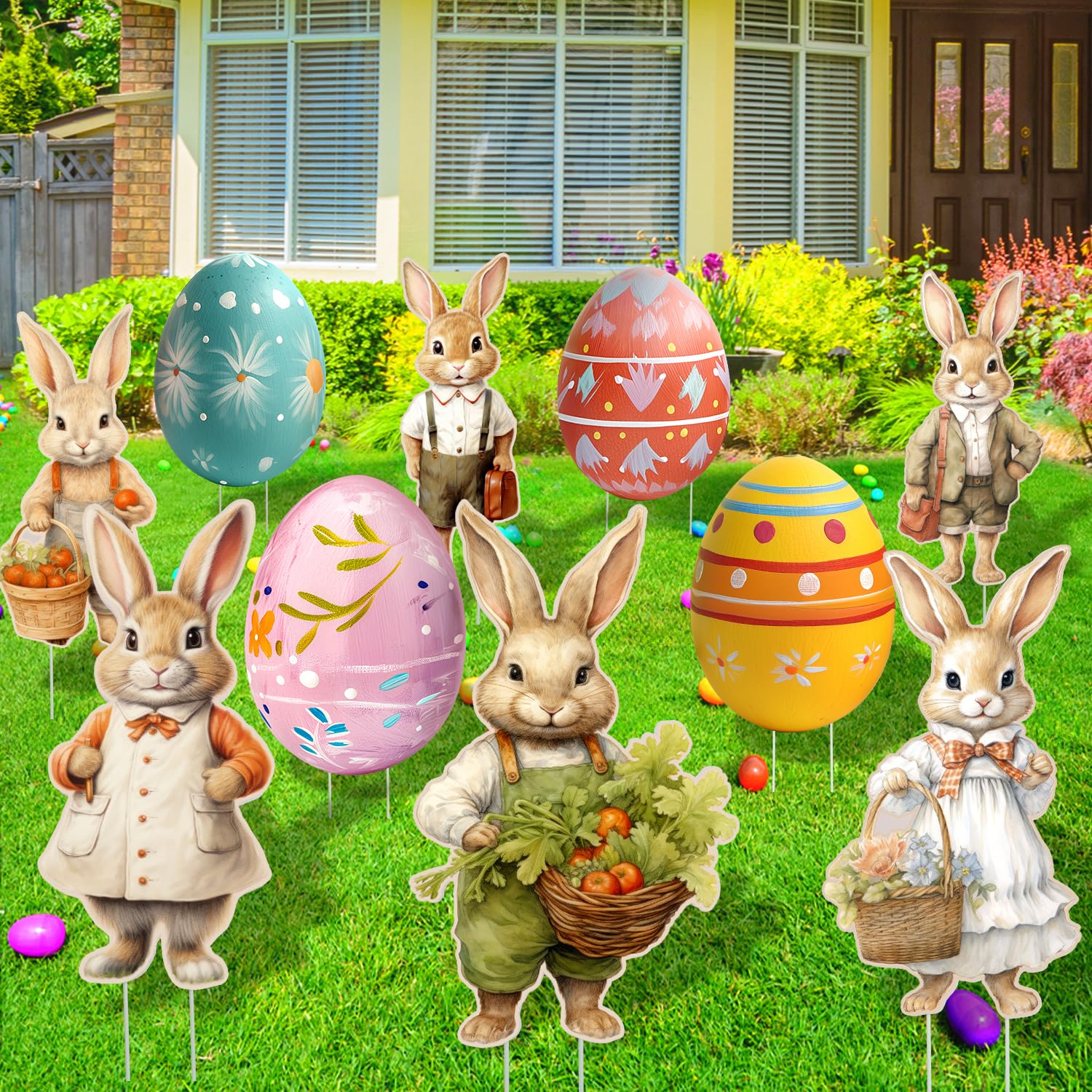 XIFAN Easter bunny yard sign highlighting realistic 3D detail for eye-catching display.