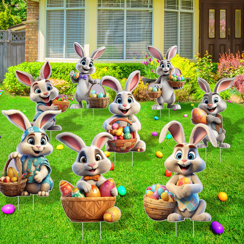 XIFAN Easter bunny yard sign with stake adds bright color to lawn pathways.