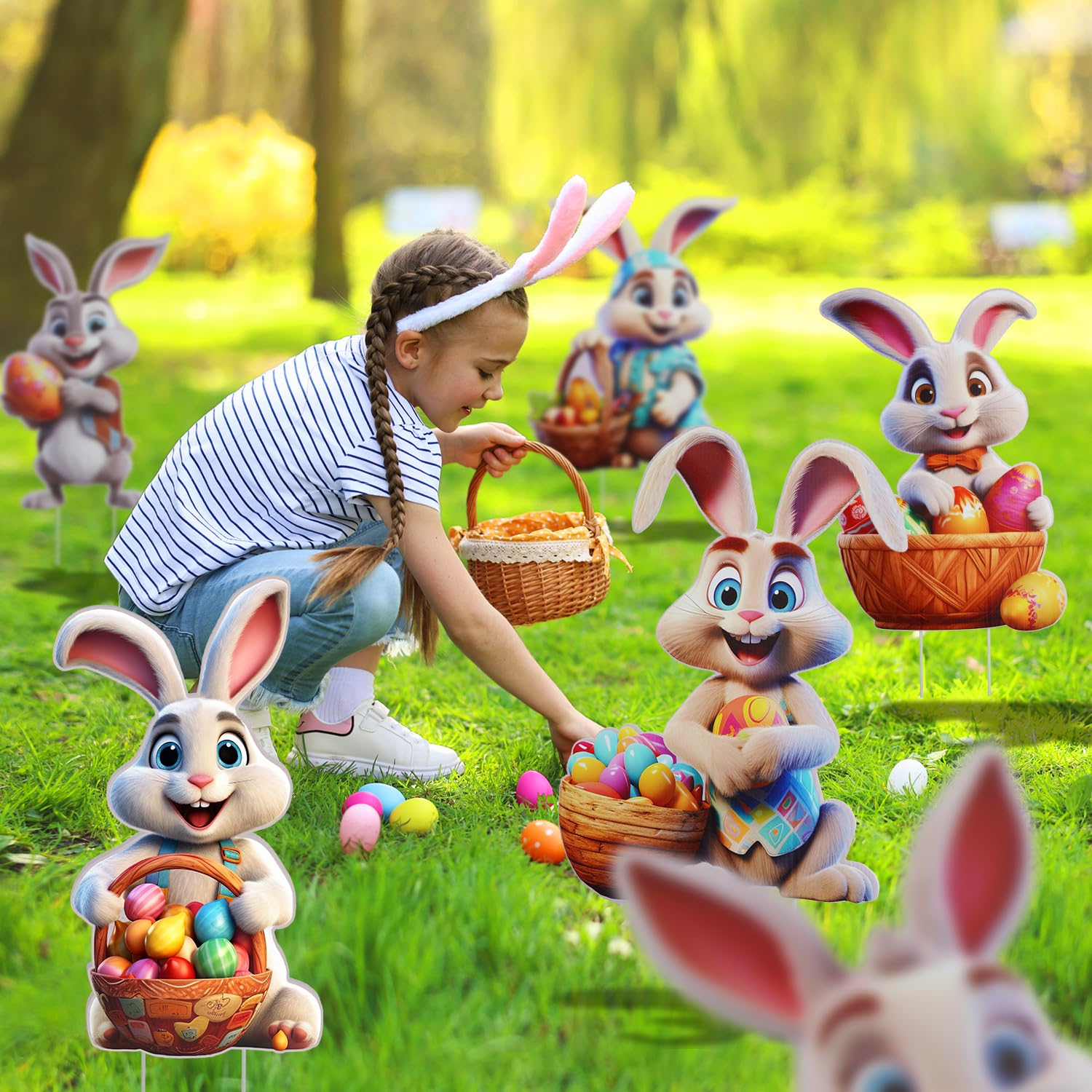 XIFAN bunny yard sign with stake brings cheerful spring charm to porches.