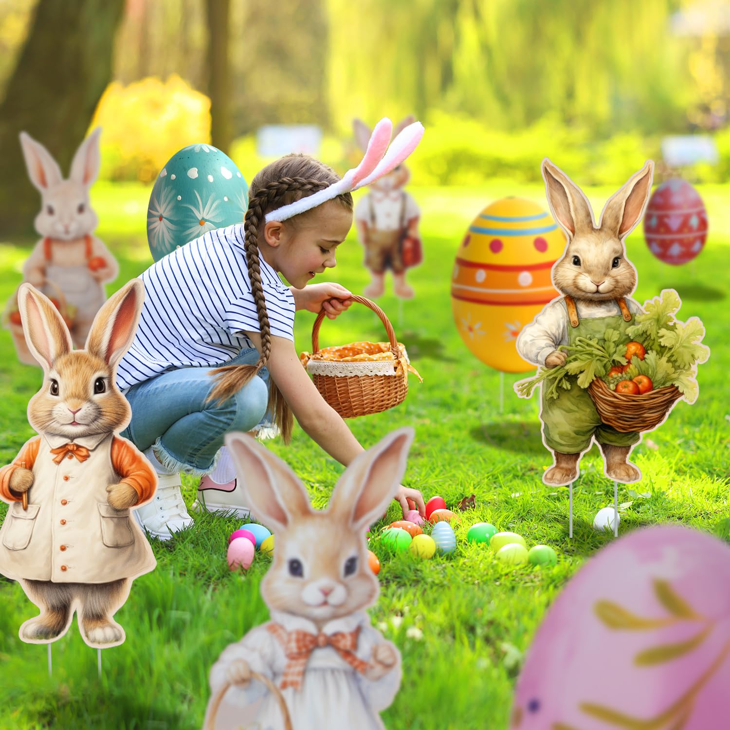 XIFAN Easter egg yard sign with stakes for quick ground setup.