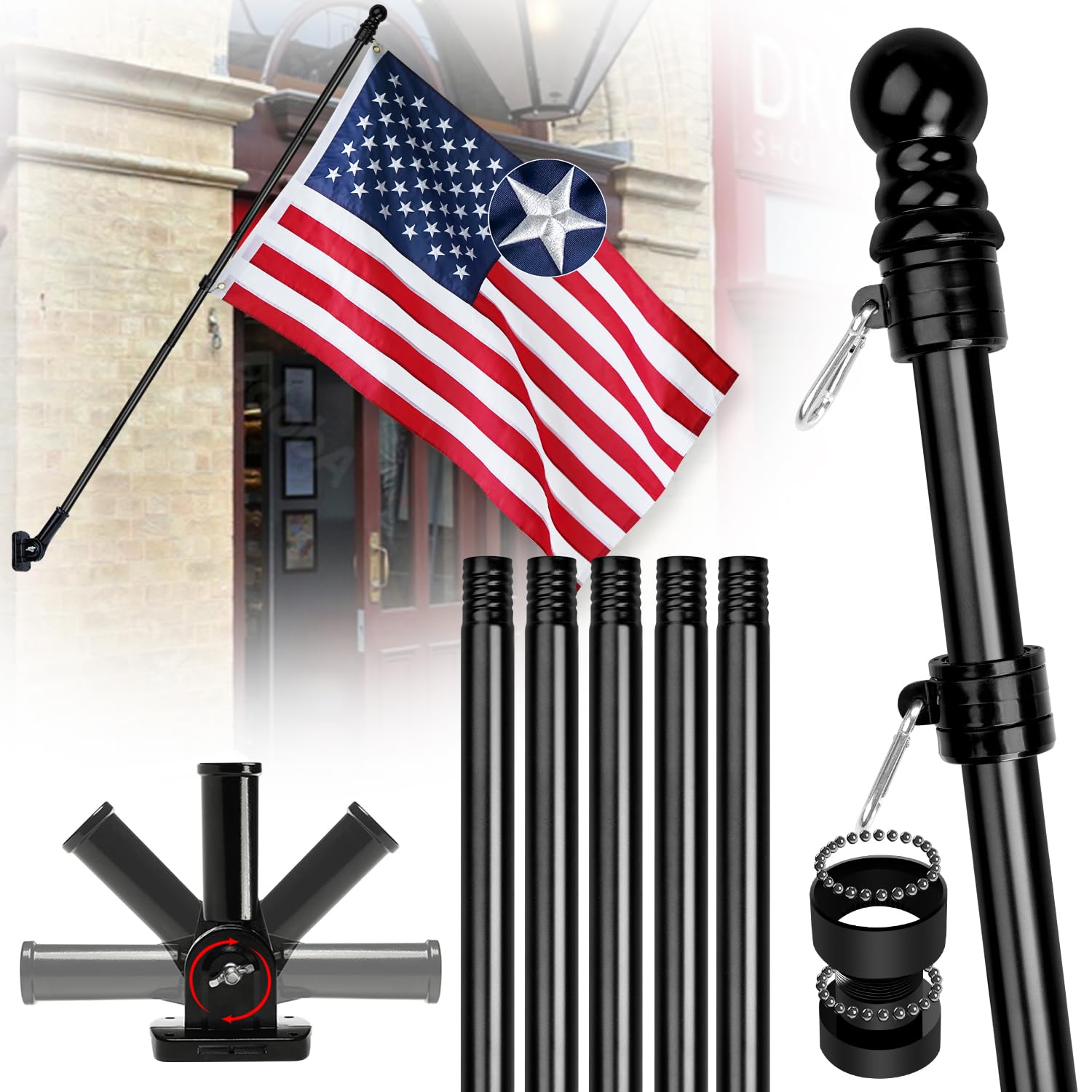 XIFAN flag pole assembly for easy outdoor porch setup