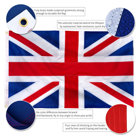 XIFAN header stitching Union Jack flag reinforcing edges for lasting outdoor use.