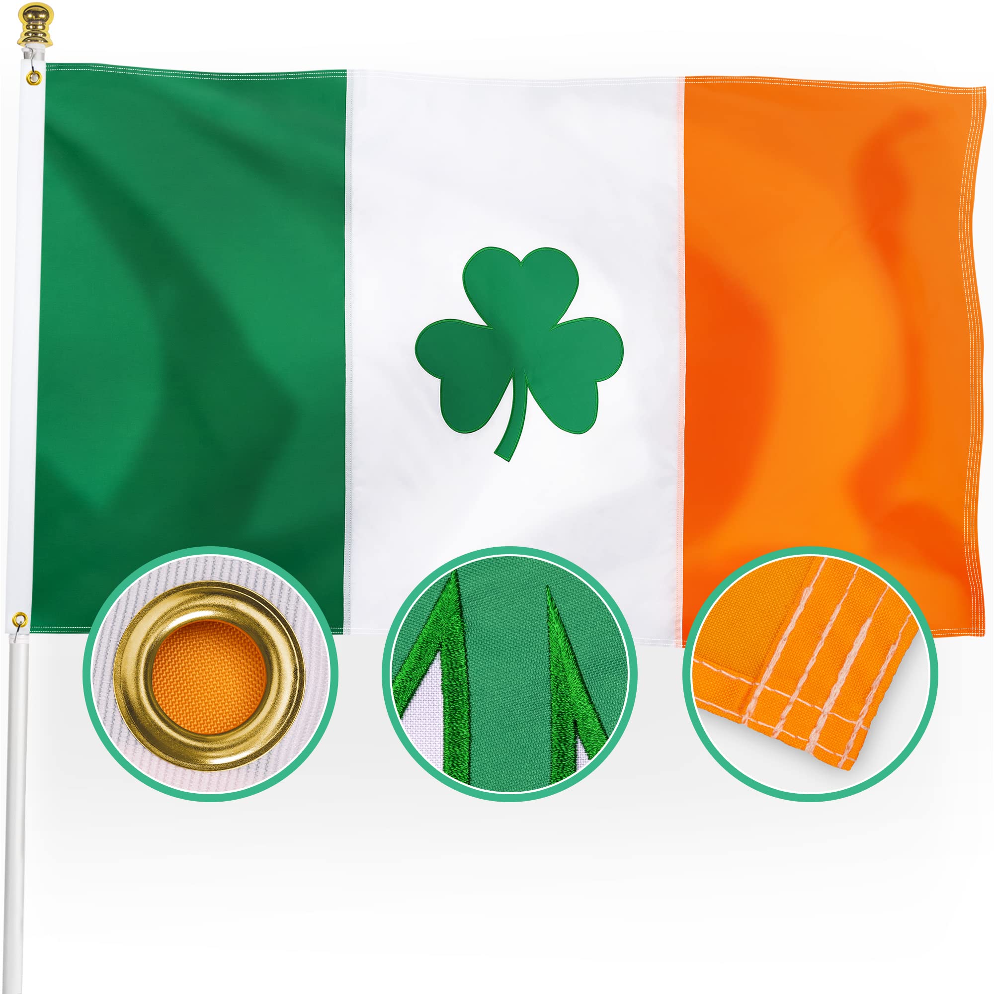 XIFAN Irish shamrock flag front view for outdoor display and celebration.