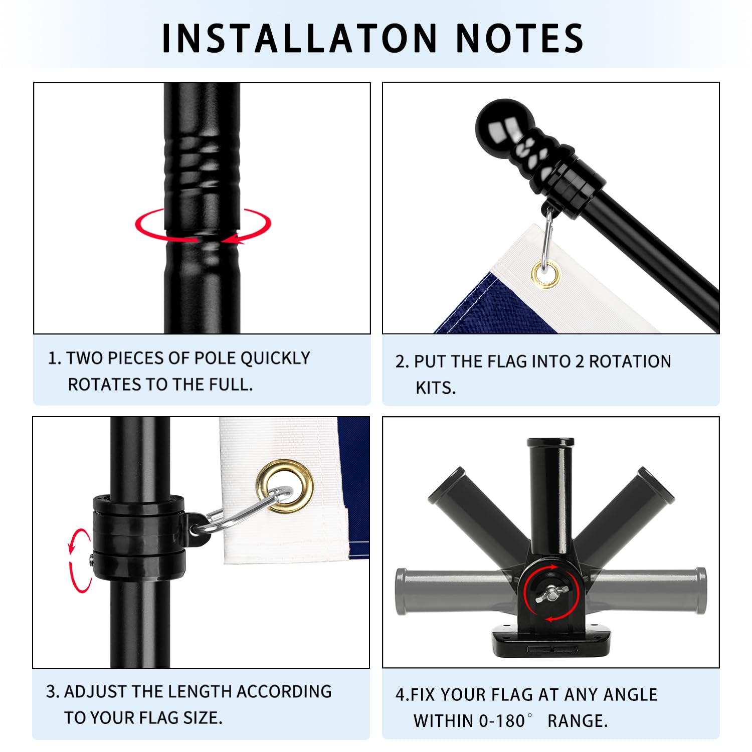 XIFAN multi-position bracket showing 180-degree adjustment range