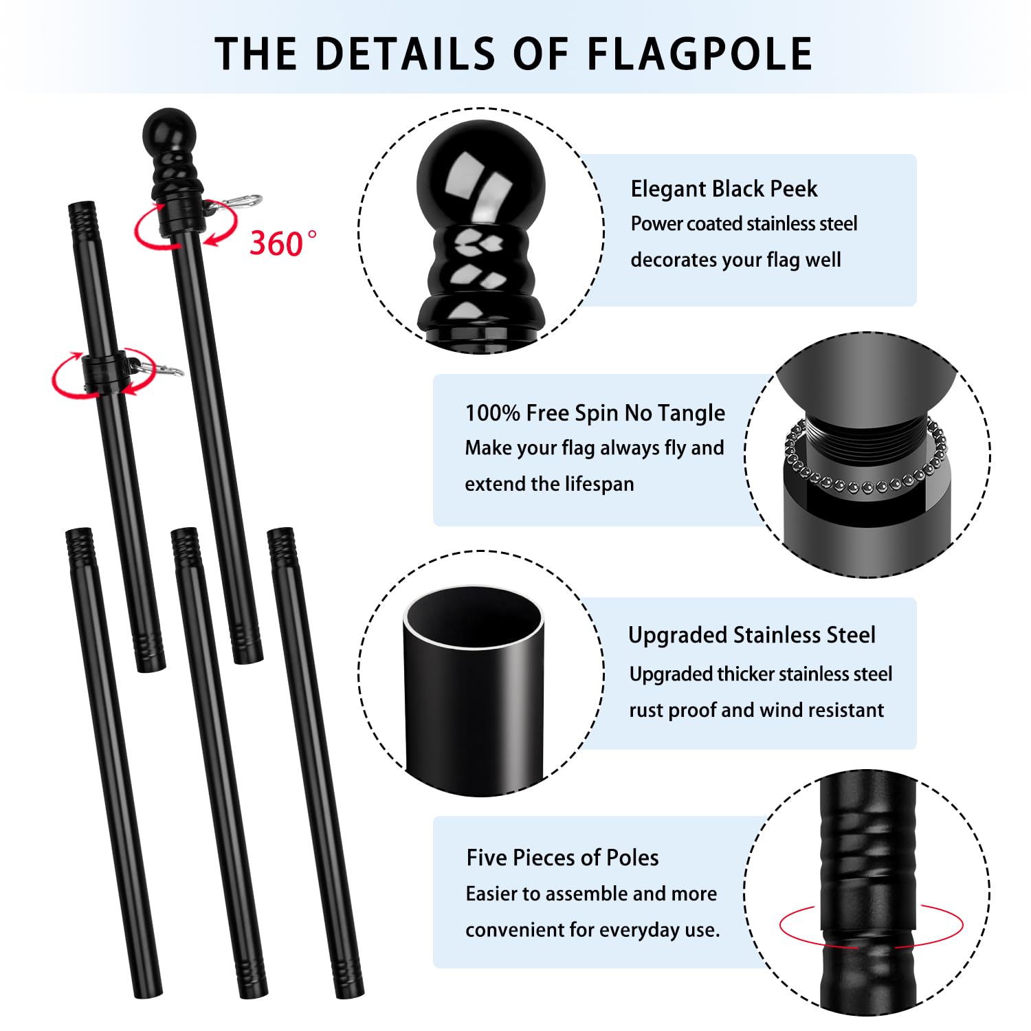 XIFAN rotating flag pole design prevents tangling in the wind