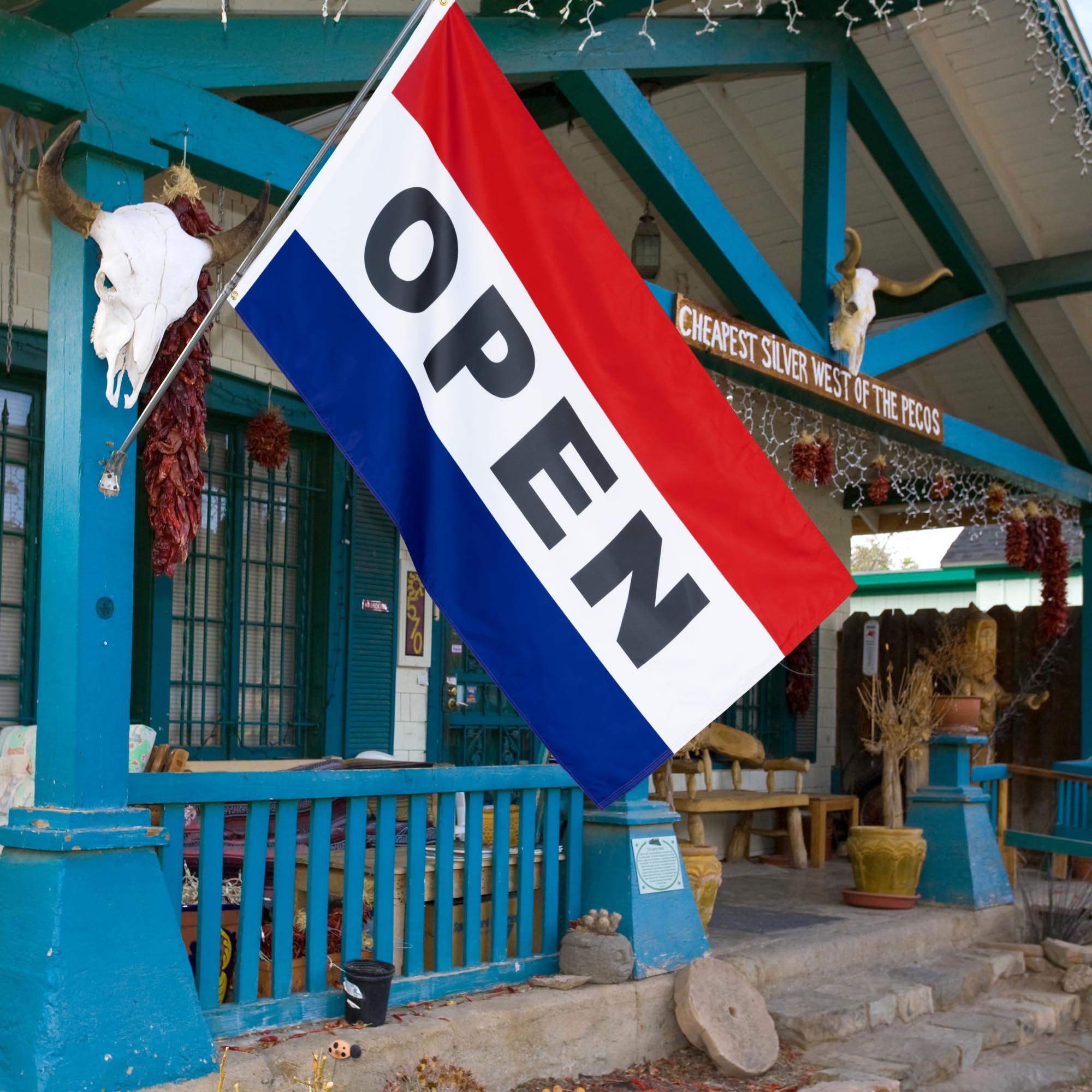 XIFAN storefront flag in action attracts attention and invites customers inside.