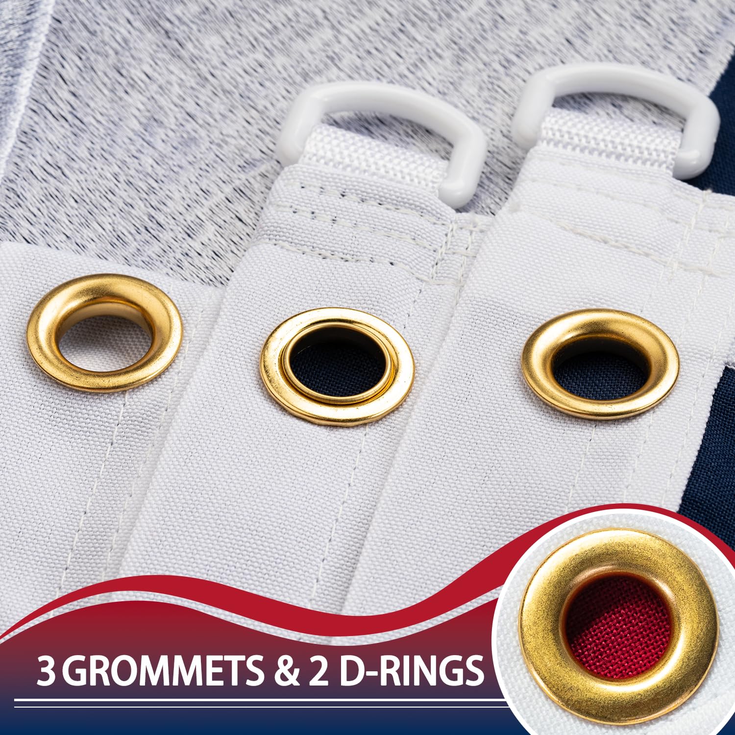 XIFAN Texas Flag Deluxe brass grommets header closeup for secure mounting