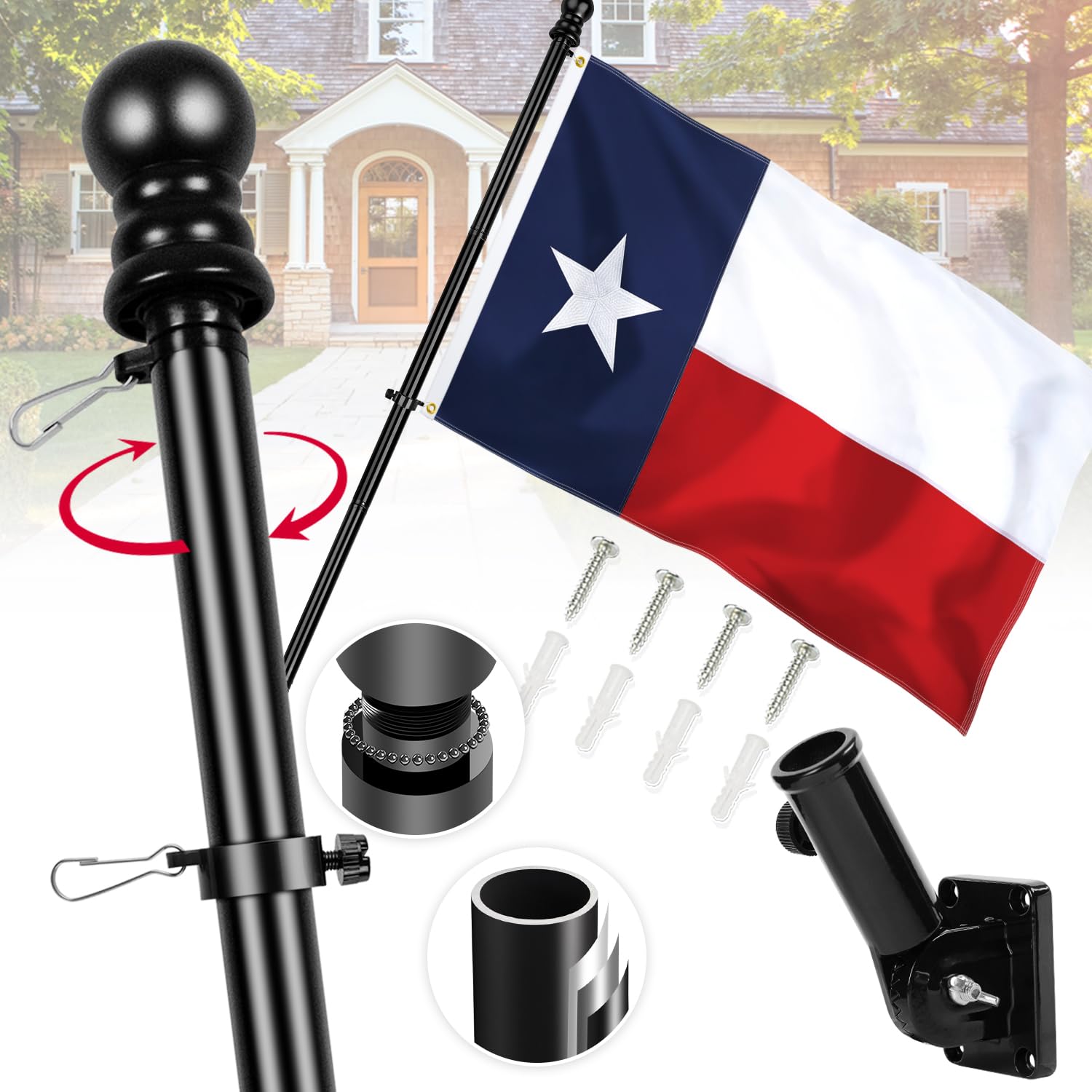 XIFAN 6ft stainless steel flag pole ready for outdoor Texas display