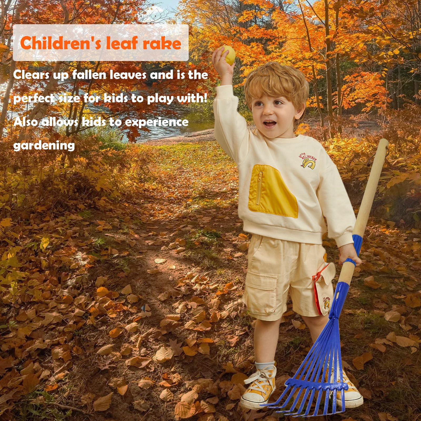 Xifando Kids Garden Rake with metal tines in blue for easy debris collection