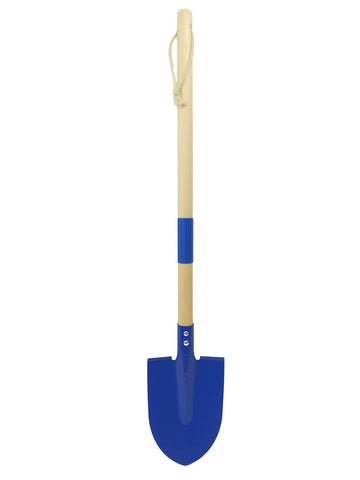Xifando kid garden shovel with wooden handle and blue head, front view for soil loosening