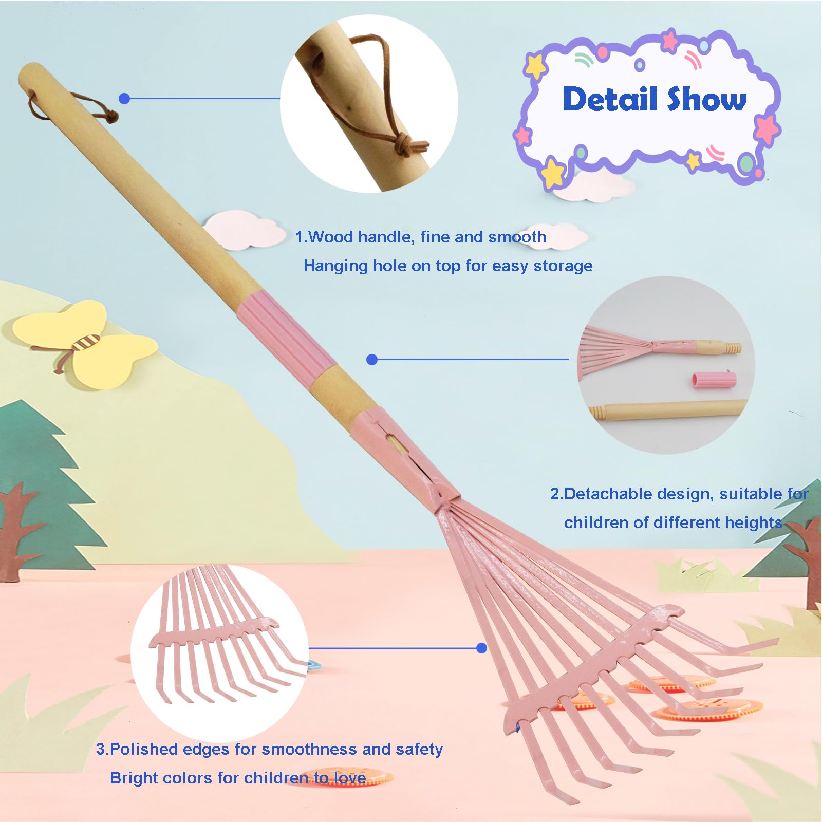 Xifando Kids Leaf Rake at 69 cm length fits small hands comfortably