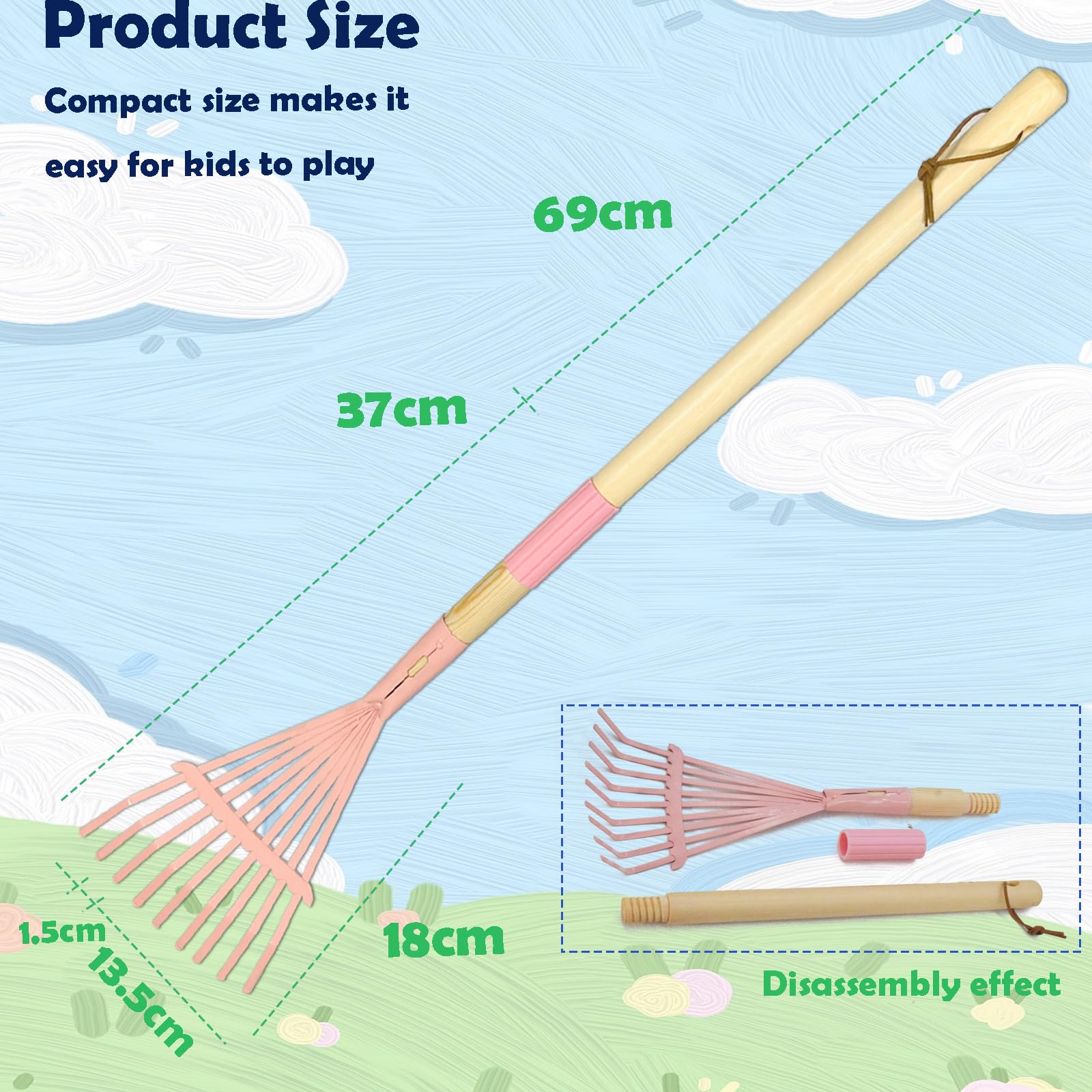 Xifando Kids Leaf Rake assembled wooden handle shows sturdy construction