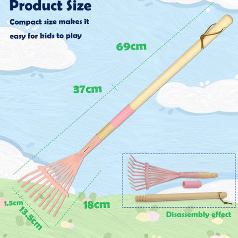 Xifando Kids Leaf Rake assembled wooden handle shows sturdy construction
