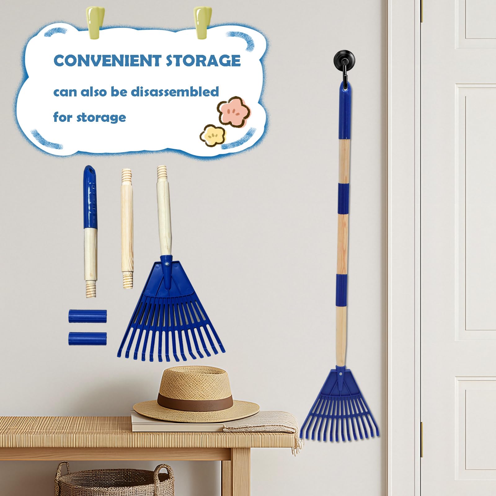 Xifando Kids Leaf Rake hanging-loop enables simple storage after play