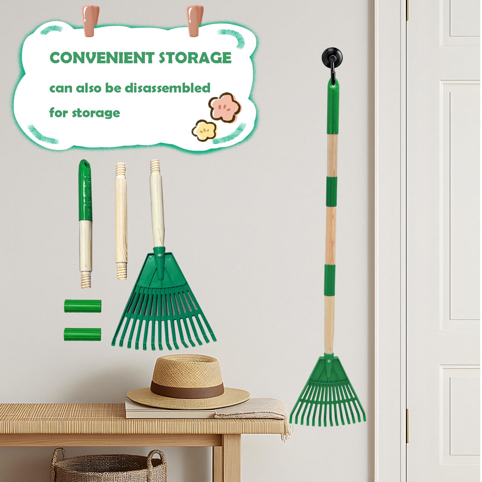Xifando Kids Leaf Rake head and wood frame designed for durability