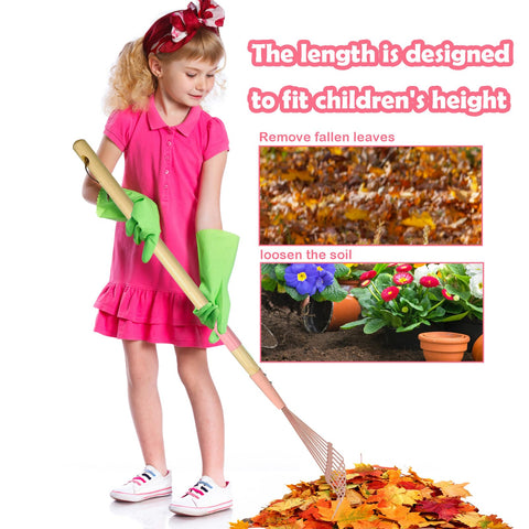 Xifando Kids Leaf Rake with metal tines for easy leaf gathering