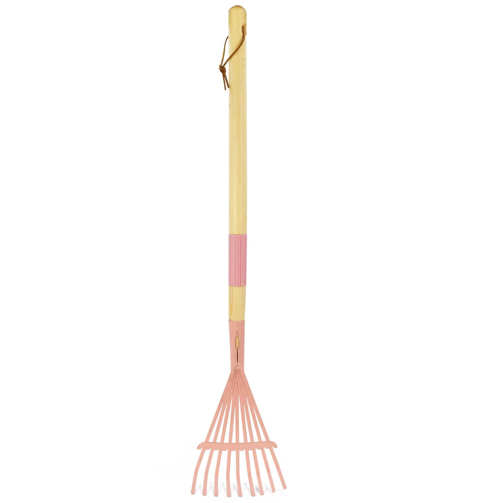 Xifando Kids Leaf Rake with pink wooden handle for gentle garden cleanup