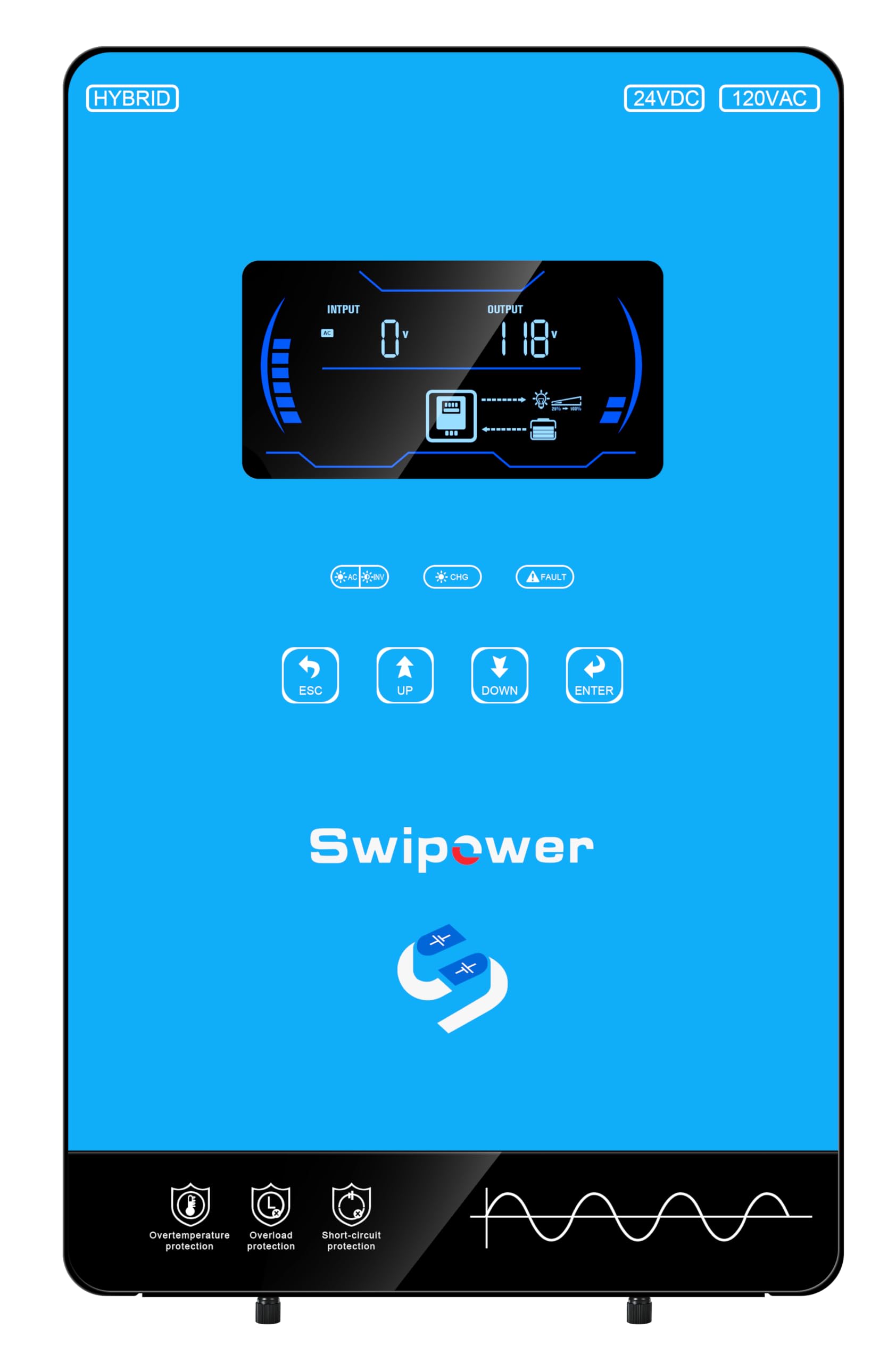 Xijia Hybrid Inverter display panel shows status and battery info for easy monitoring.