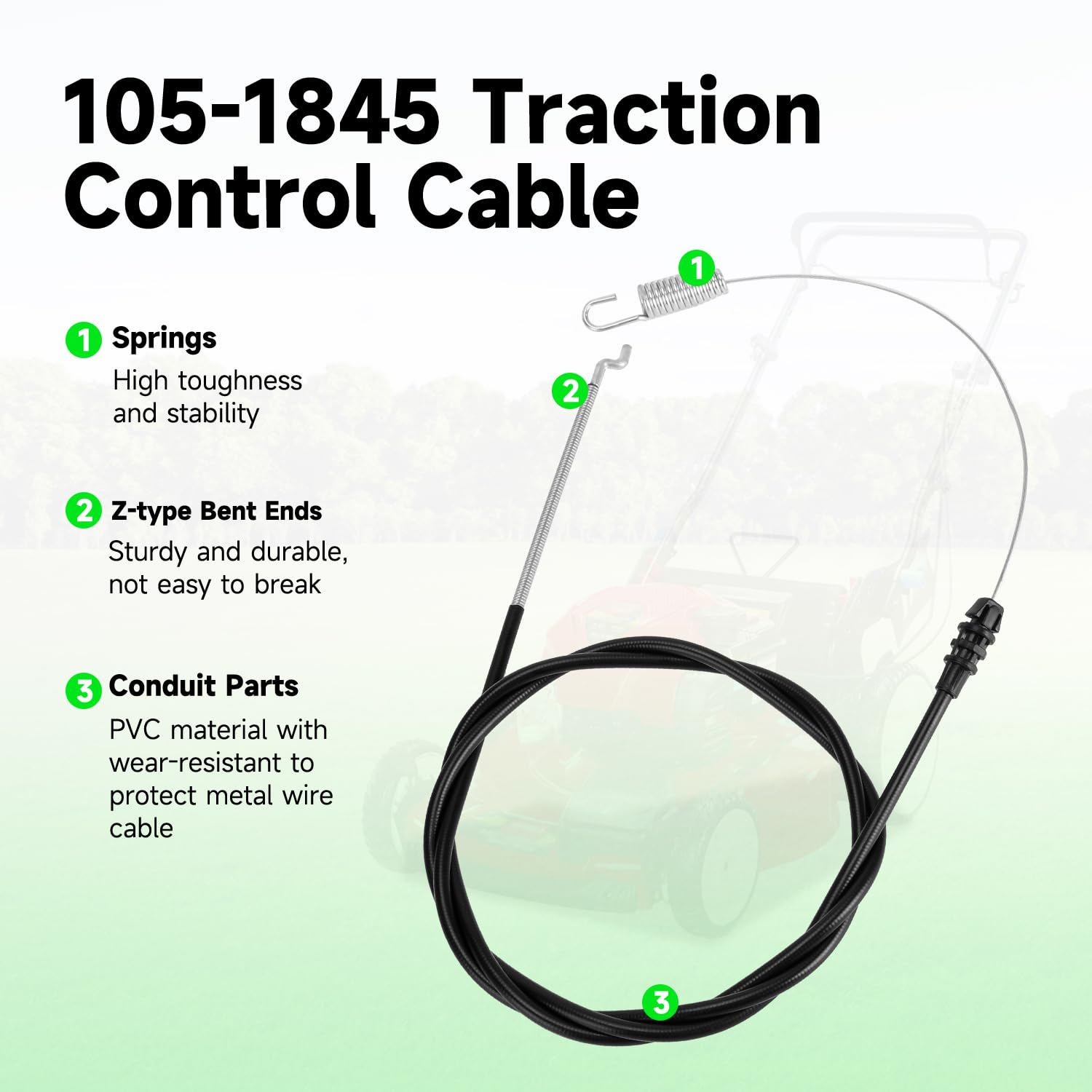 XIKOBY 105-1845 traction cable close-up, corrosion-resistant steel for longevity.