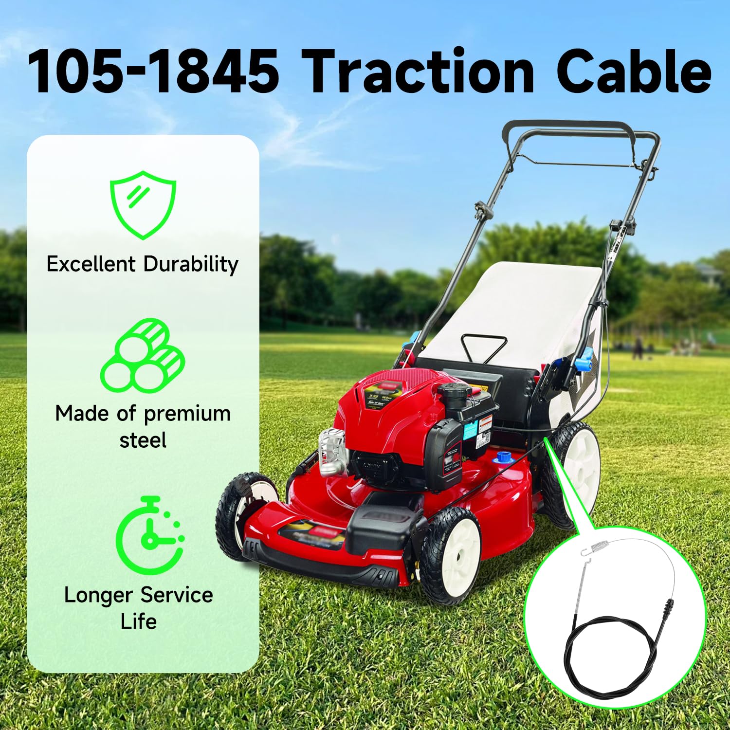 XIKOBY 105-1845 traction cable with rust-resistant steel for long life on Toro gear.