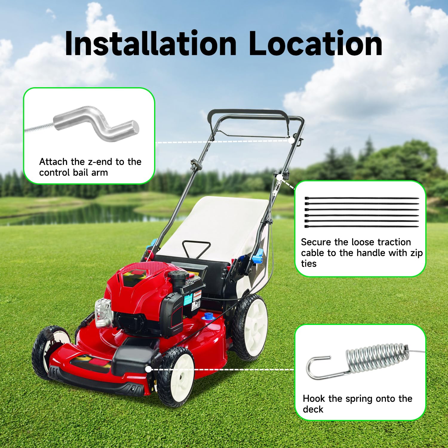XIKOBY 105-1845 traction cable showing 68-inch length for Toro mowers.