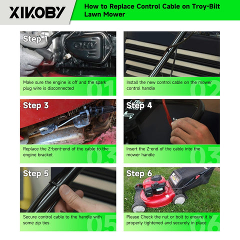 XIKOBY cable compatibility with Briggs & Stratton engines and common mower brands.