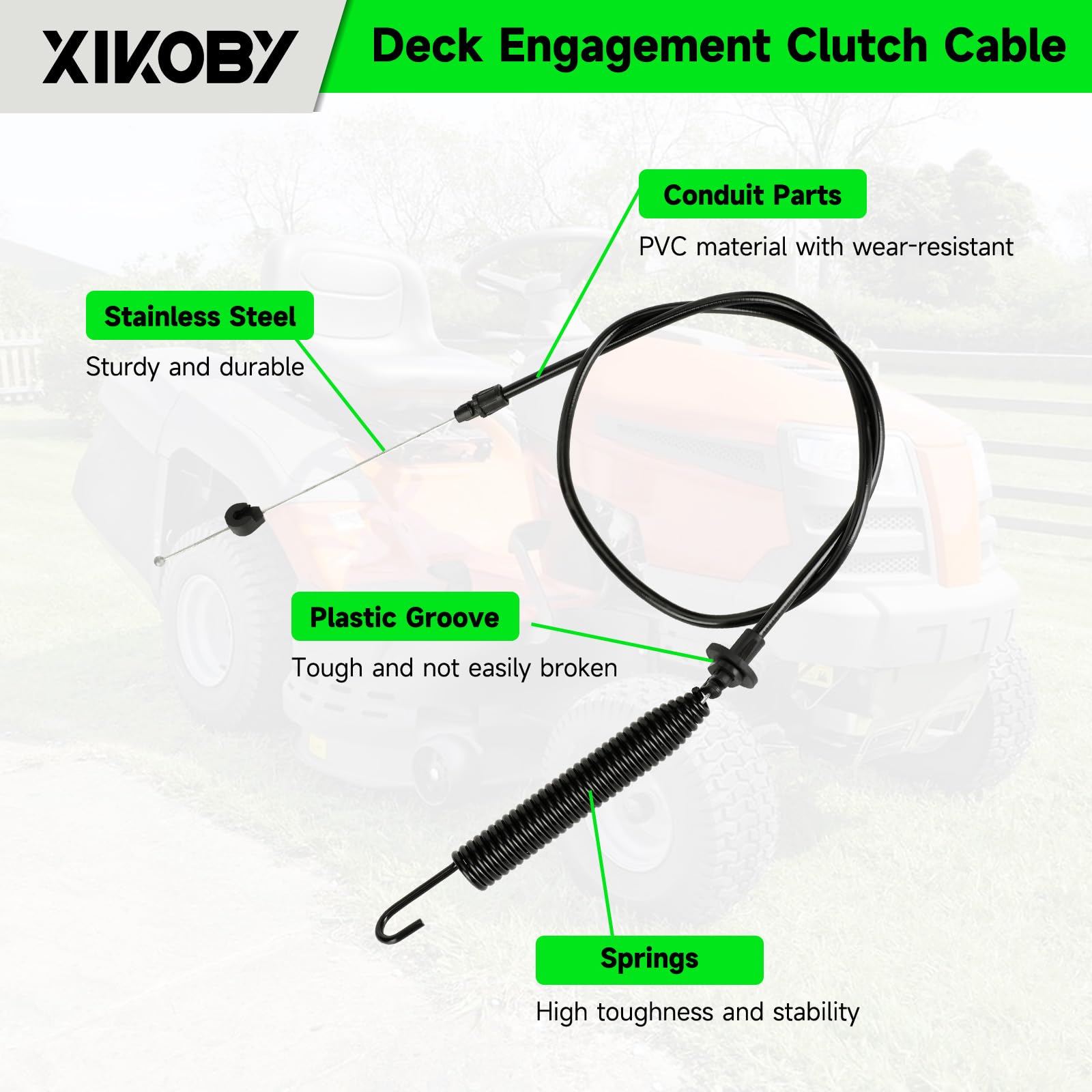 XIKOBY compatible models image confirms broad fit with Craftsman and Poulan mowers.