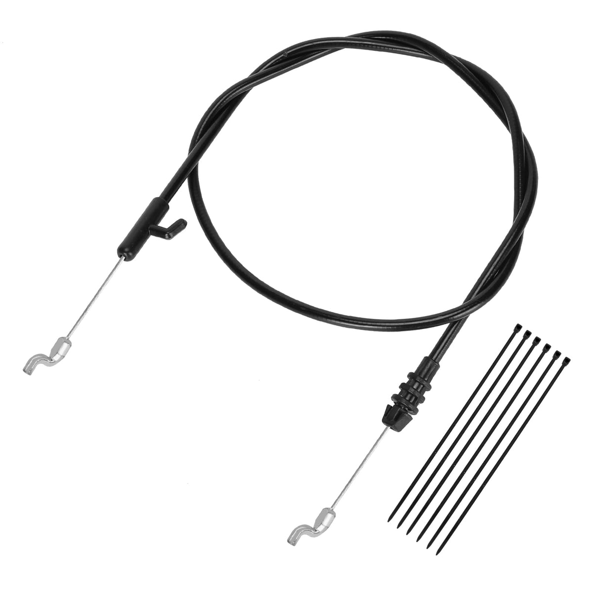 XIKOBY control cable closeup shows robust rubber and stainless steel for lasting mower control.