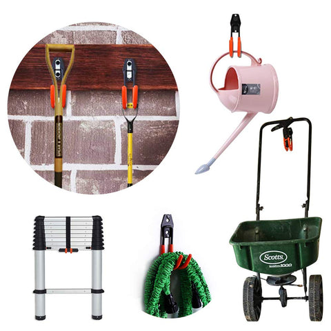 Xilaxila two-hook set keeps garden tools organized outdoors.