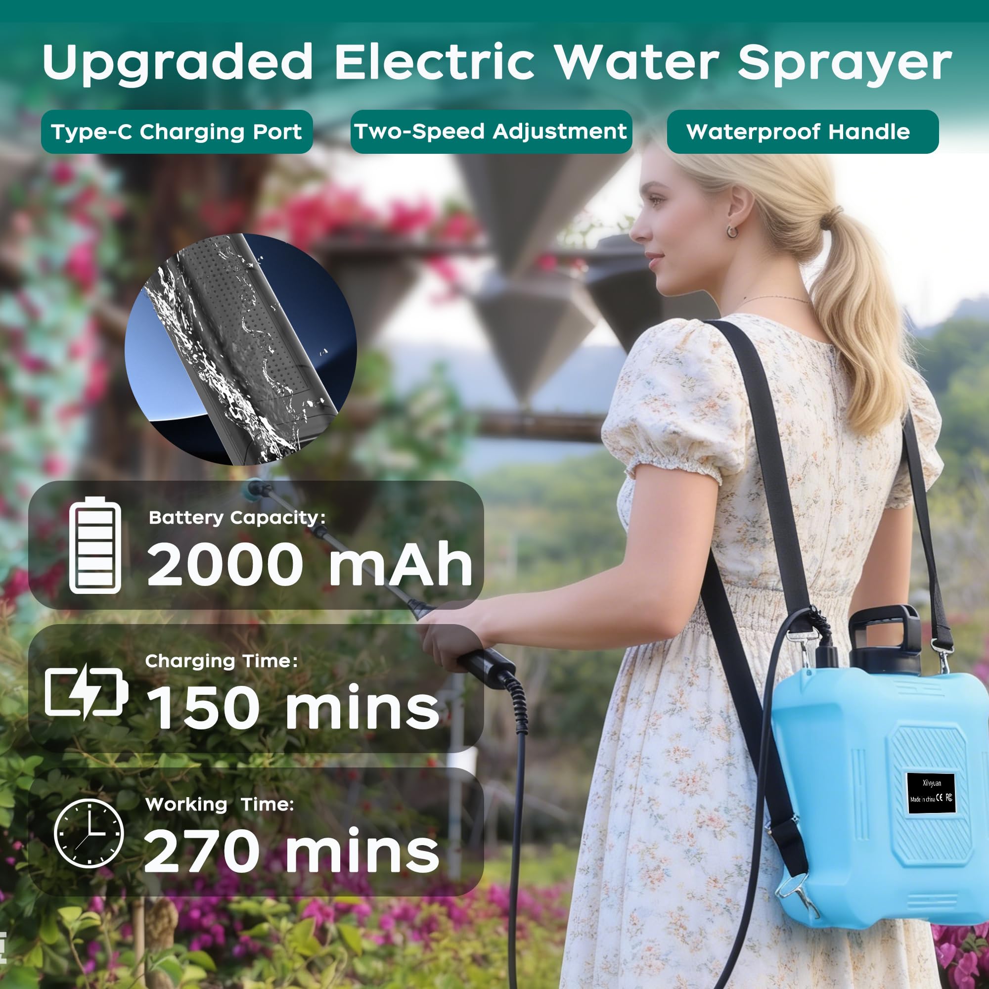 XILVYUAN six-nozzle sprayer offers mist, fan and jet options