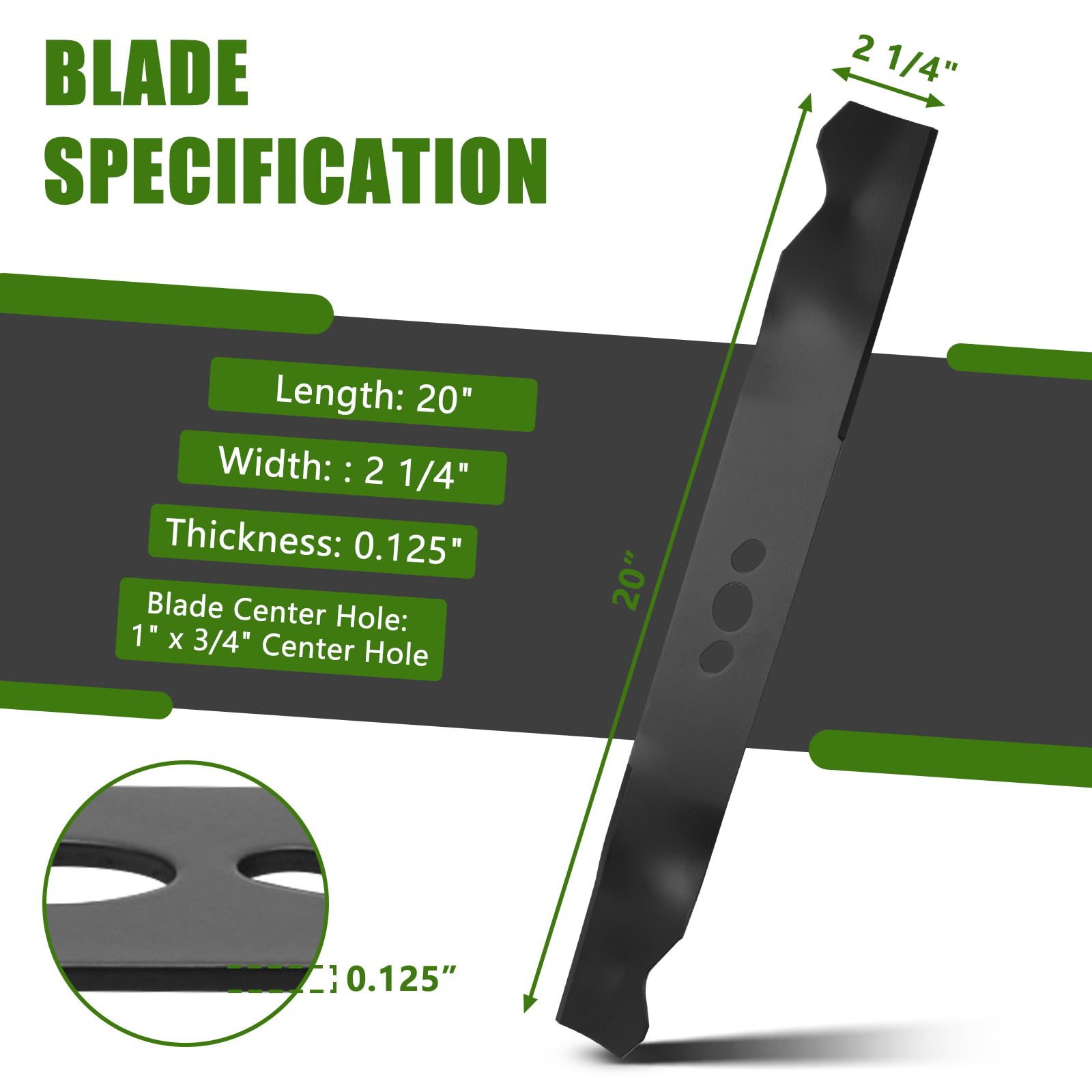Ximoon 2105300125A blade close-up confirms center hole pattern for compatibility.