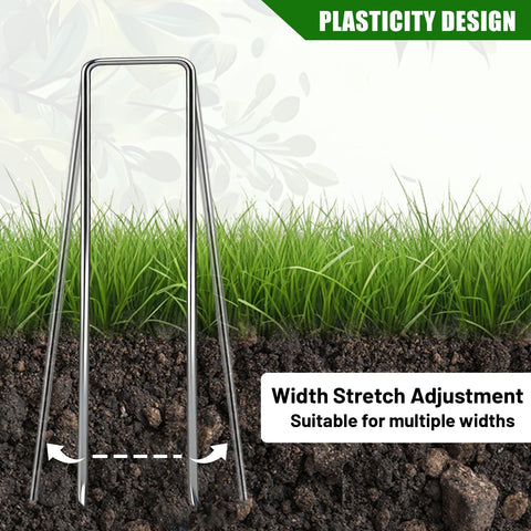 Versatile stakes used to secure hoses and netting in a yard