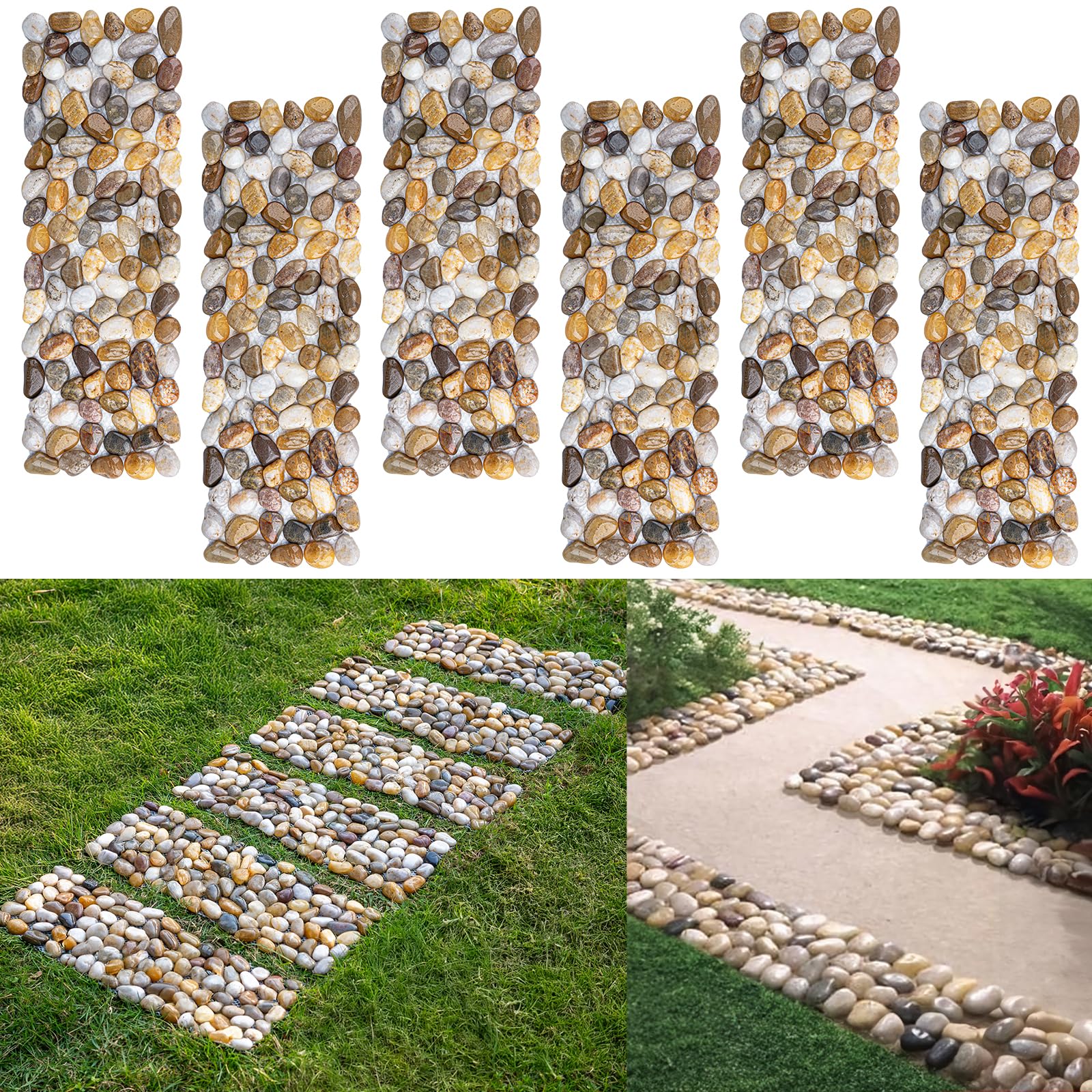 Xindian river rock stepping mats on grass create an instant, clean garden path.