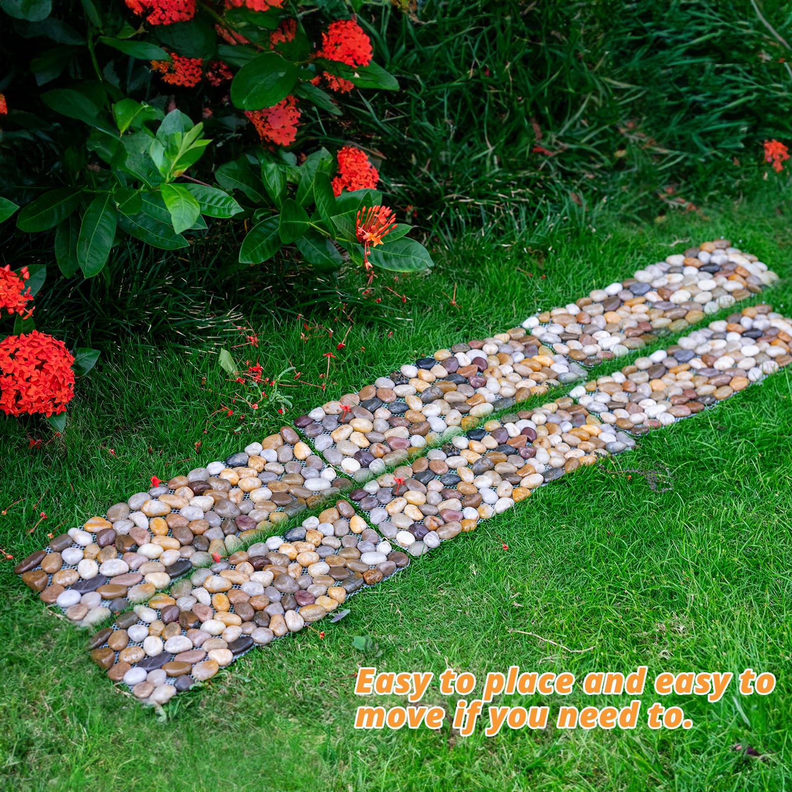 Xindian river rock stepping mats form a winding path to your patio.