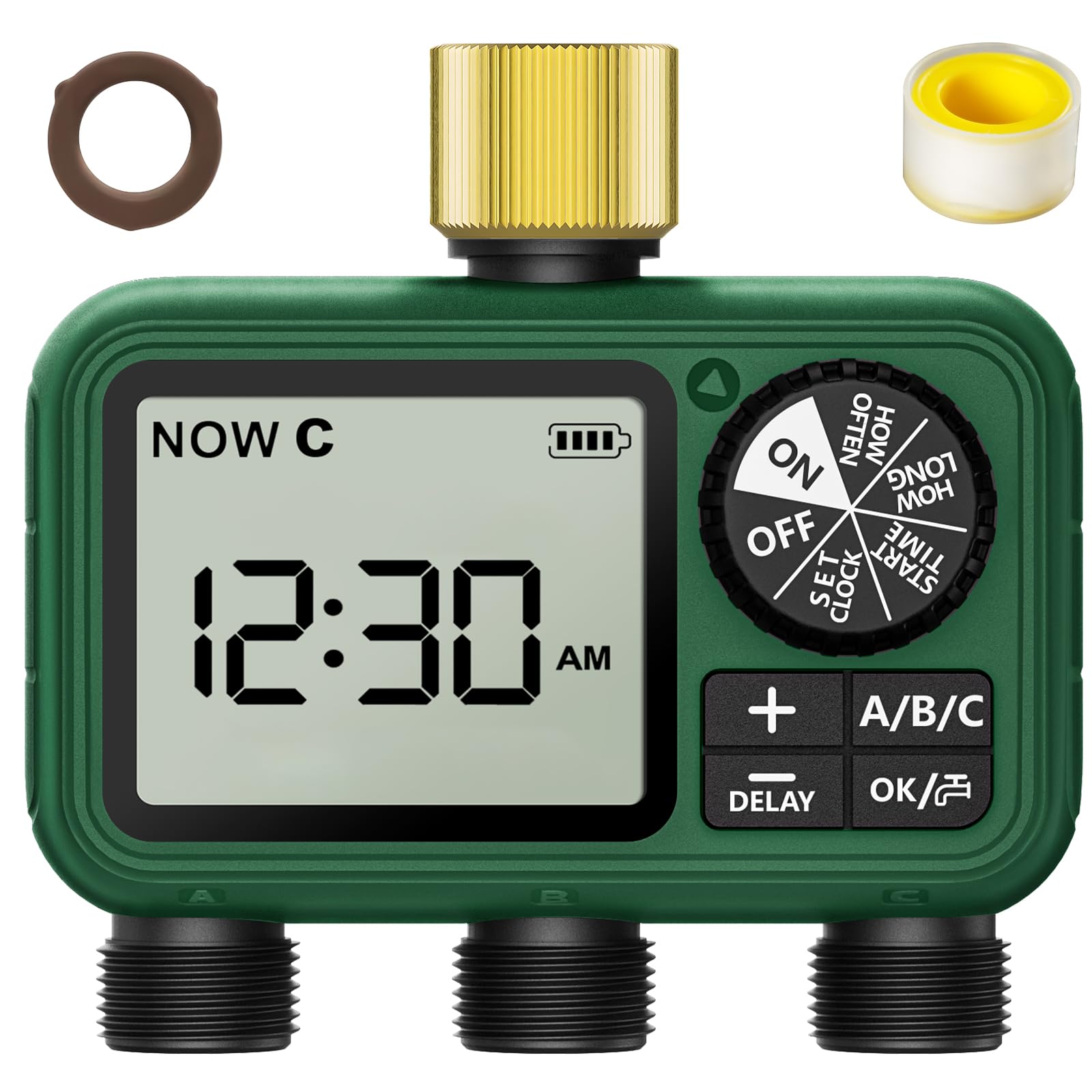 XinFuture Brass Inlet Water Timer front view for reliable outdoor watering