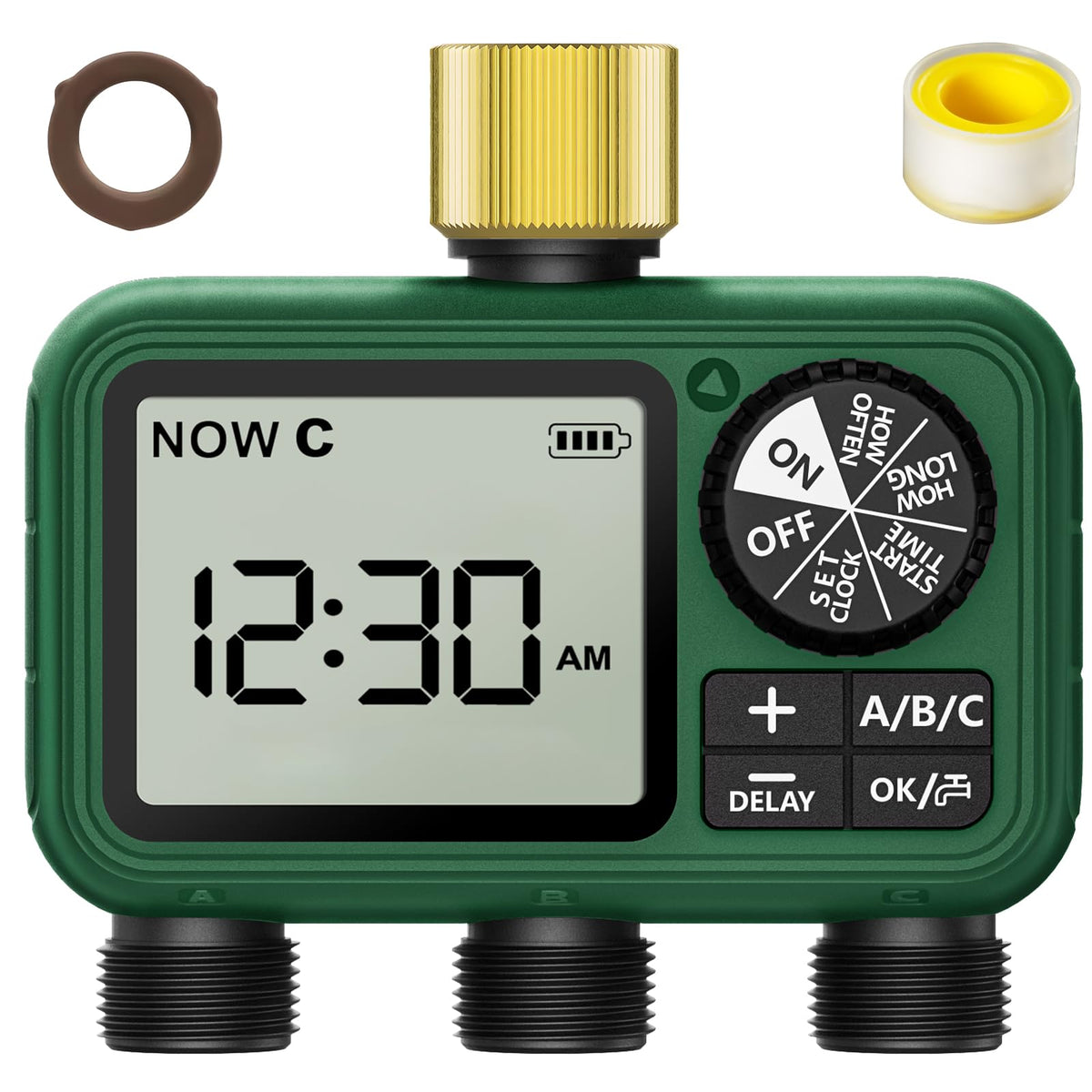 XinFuture Brass Inlet Water Timer front view for reliable outdoor watering