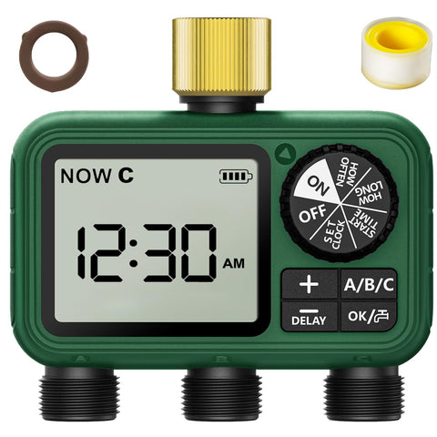 XinFuture Brass Inlet Water Timer front view for reliable outdoor watering