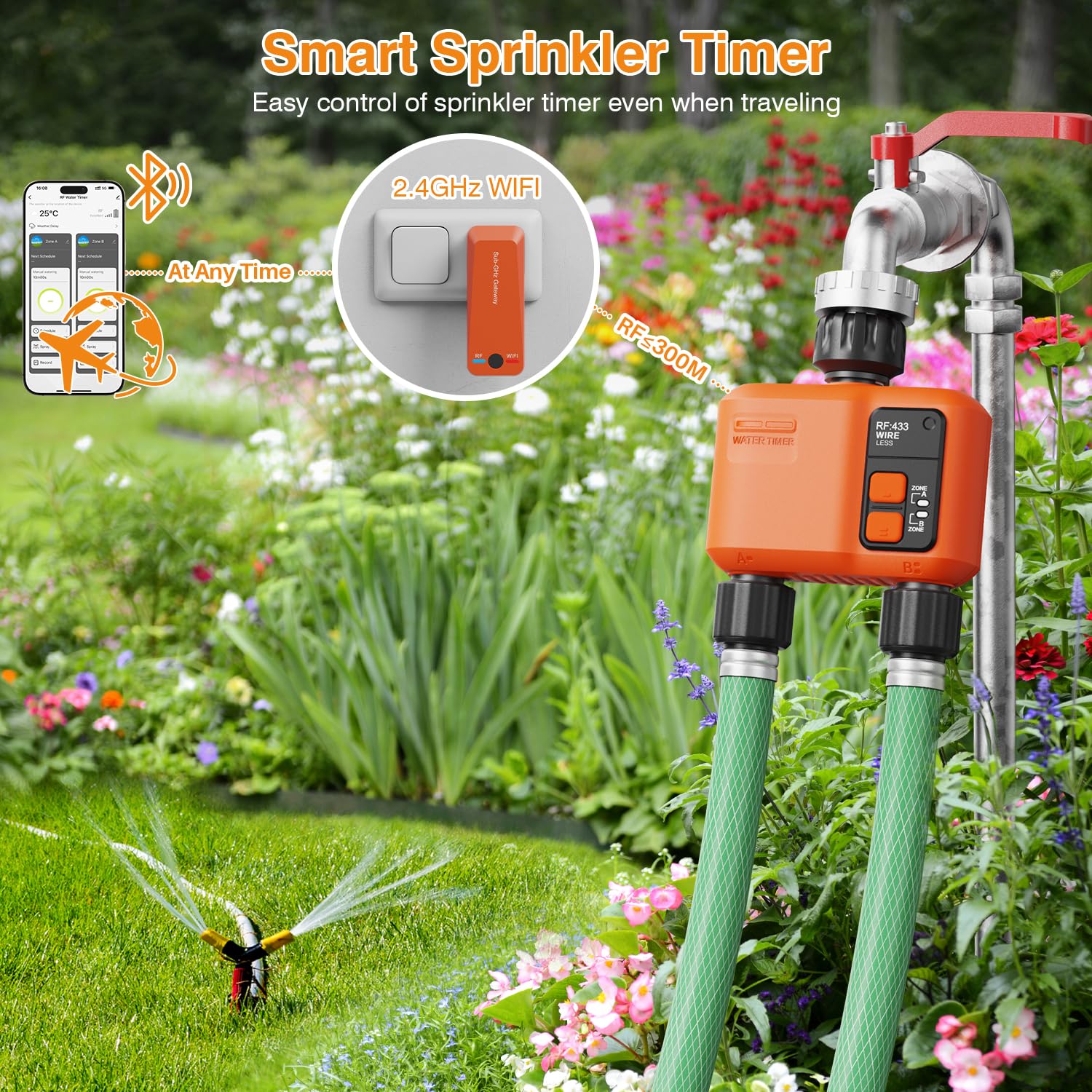 XinFuture wifi water timer dual-zone setup demonstrates customized irrigation for different zones