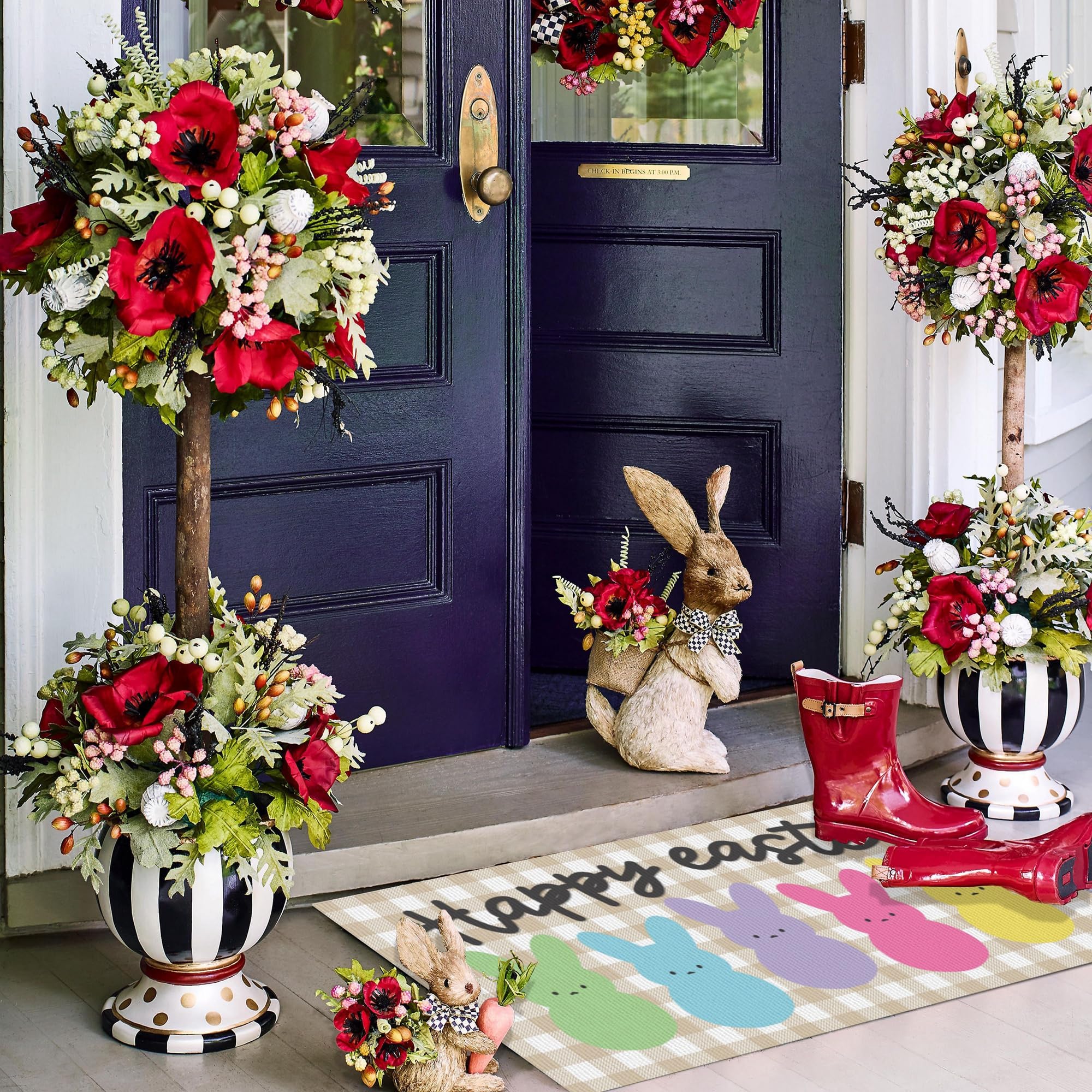 Xinglunla vintage spring entryway mat adds rustic flair.