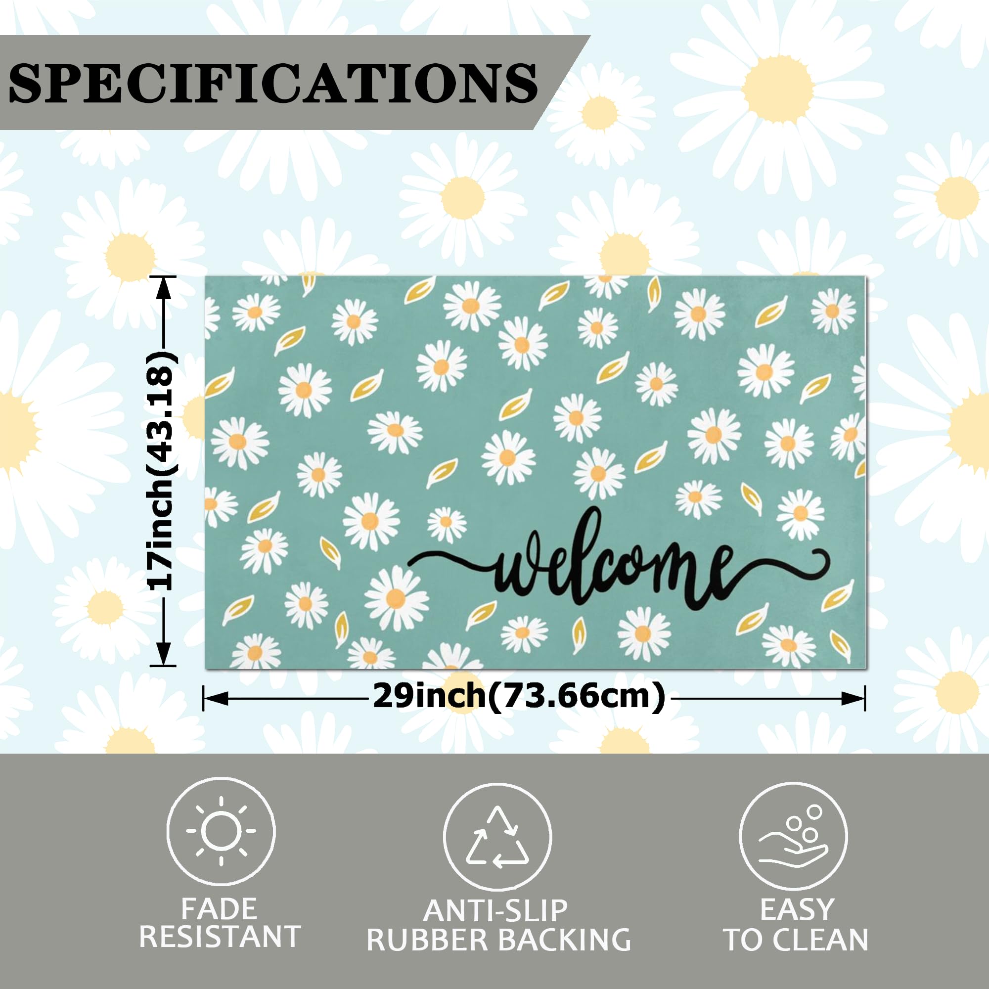 Xinglunla welcome mat features a daisy motif to greet guests.