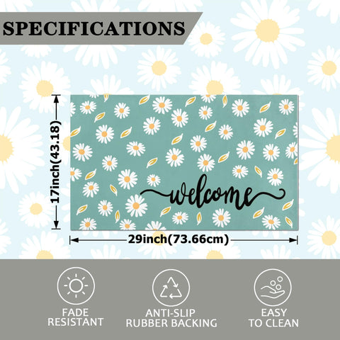 Xinglunla welcome mat features a daisy motif to greet guests.