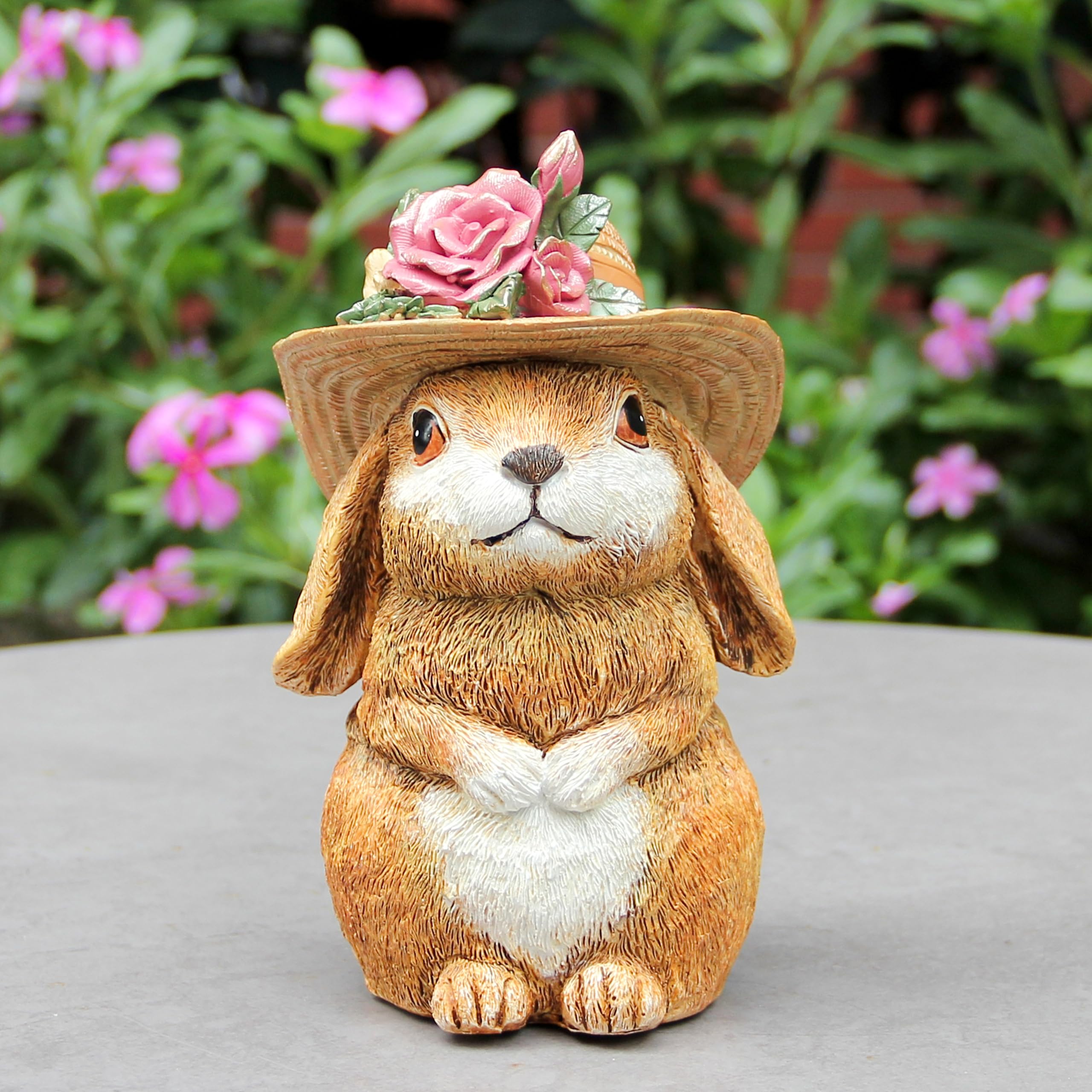 Xintim yard decor bunny with flower hat boosts spring curb appeal.