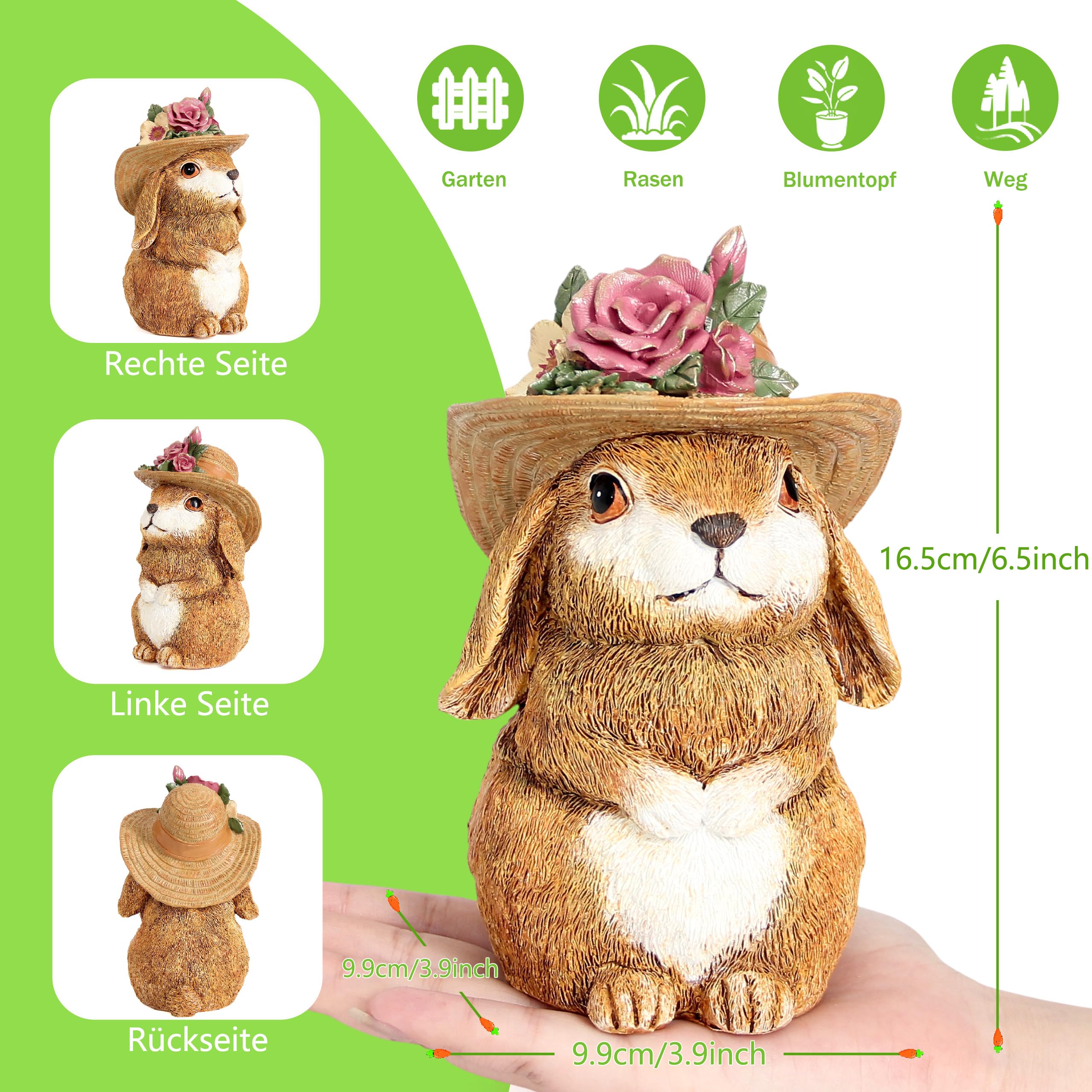 Xintim rabbit decor side view highlights weather-resistant resin construction.