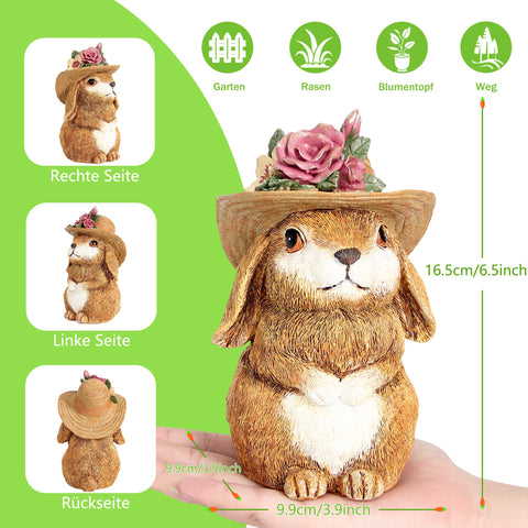 Xintim rabbit decor side view highlights weather-resistant resin construction.