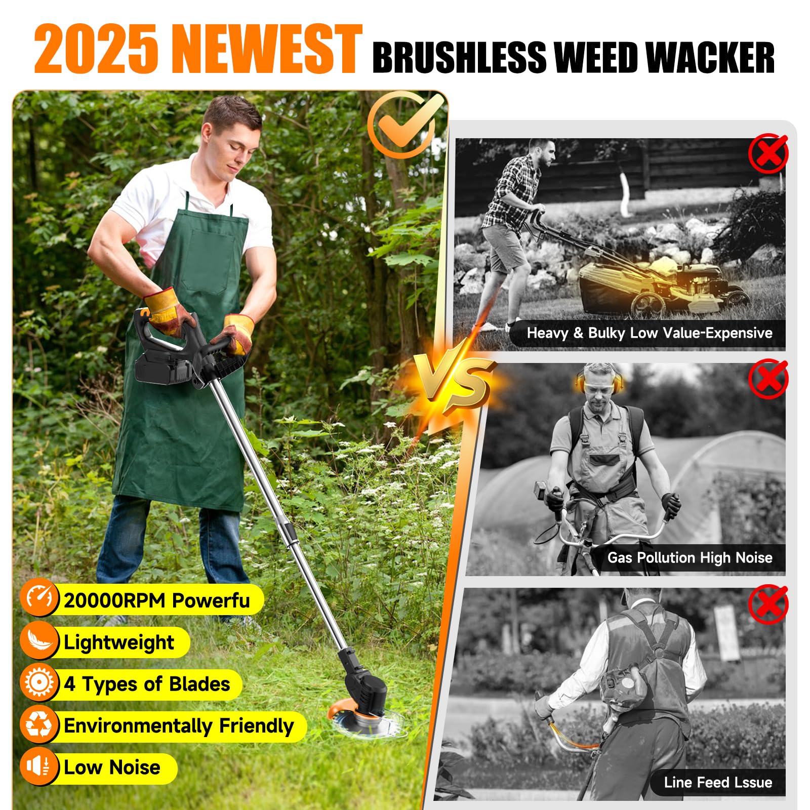 Xinweilan weed wacker combines lightweight design with safety features for easy use.