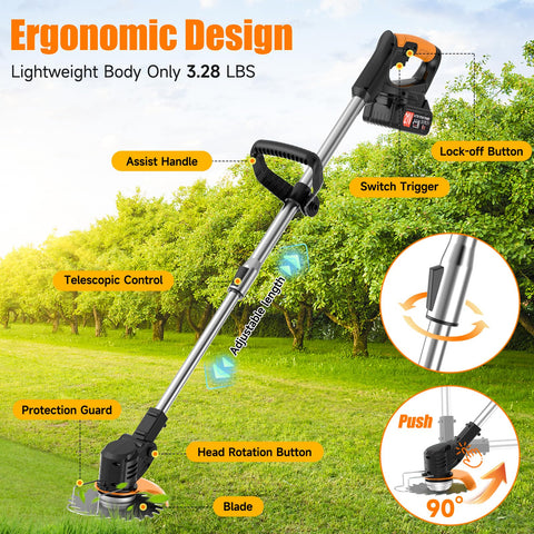 Xinweilan weed wacker with two batteries ensures longer cordless sessions.