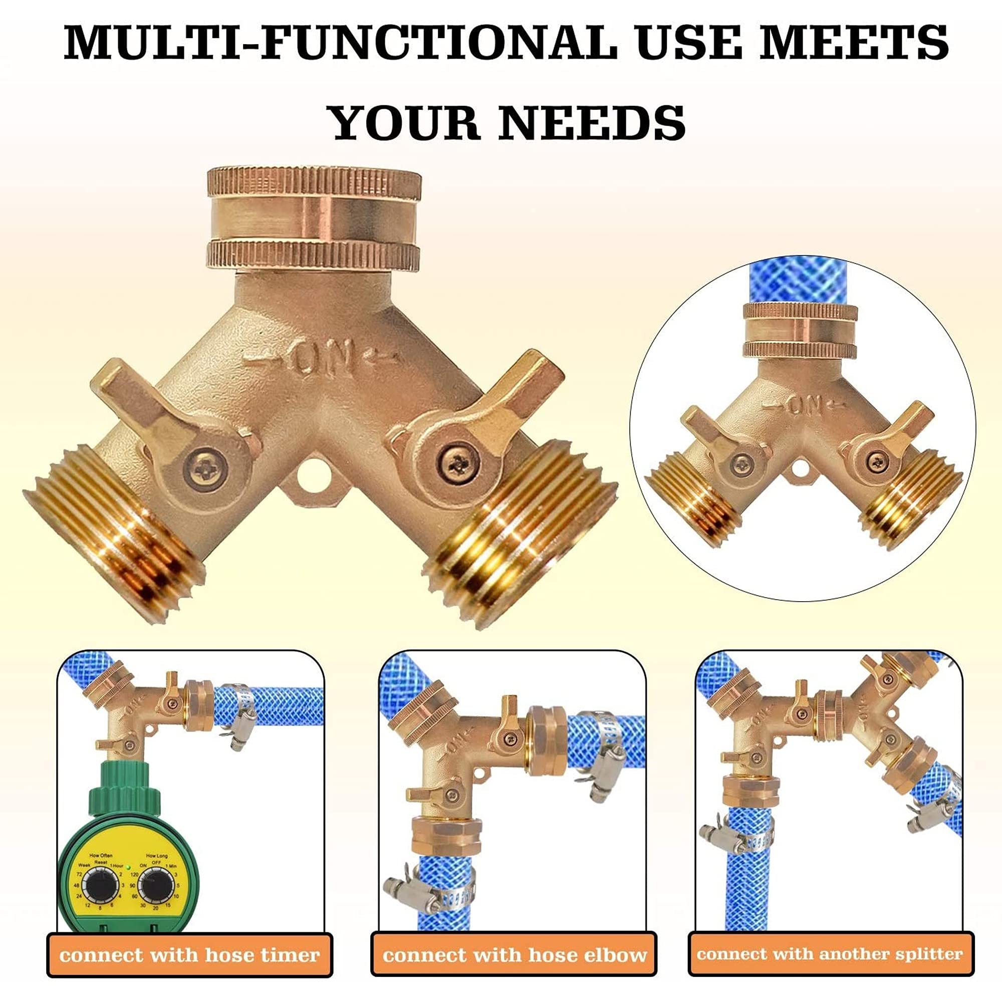 Xiny Tool brass hose splitter with easy on/off valves for quick water control