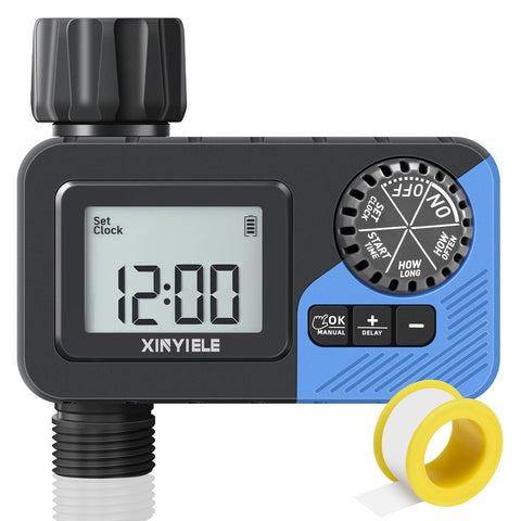 XINYIELE Smart Sprinkler Timer LCD display shows schedule for quick watering control.