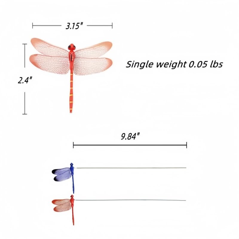 XIZHI dragonfly stake blue side view adds whimsical garden charm.